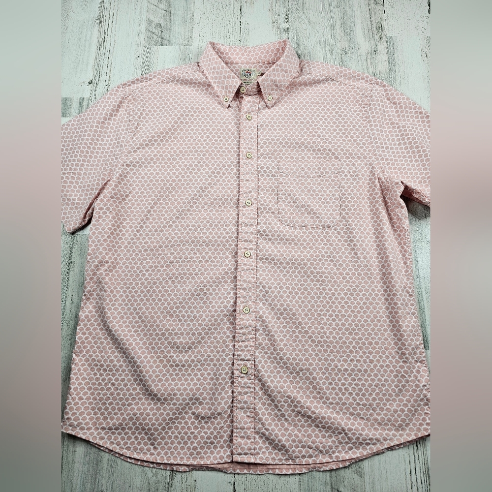 Faherty Organic Cotton Pink Geometric Print Short Sleeve Button Shirt Mens Sz XL